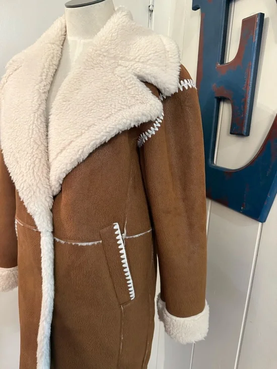 Avec Les Filles anthropologie brown Women’s shearling Coat Sz L NWT - Picture 5 of 6